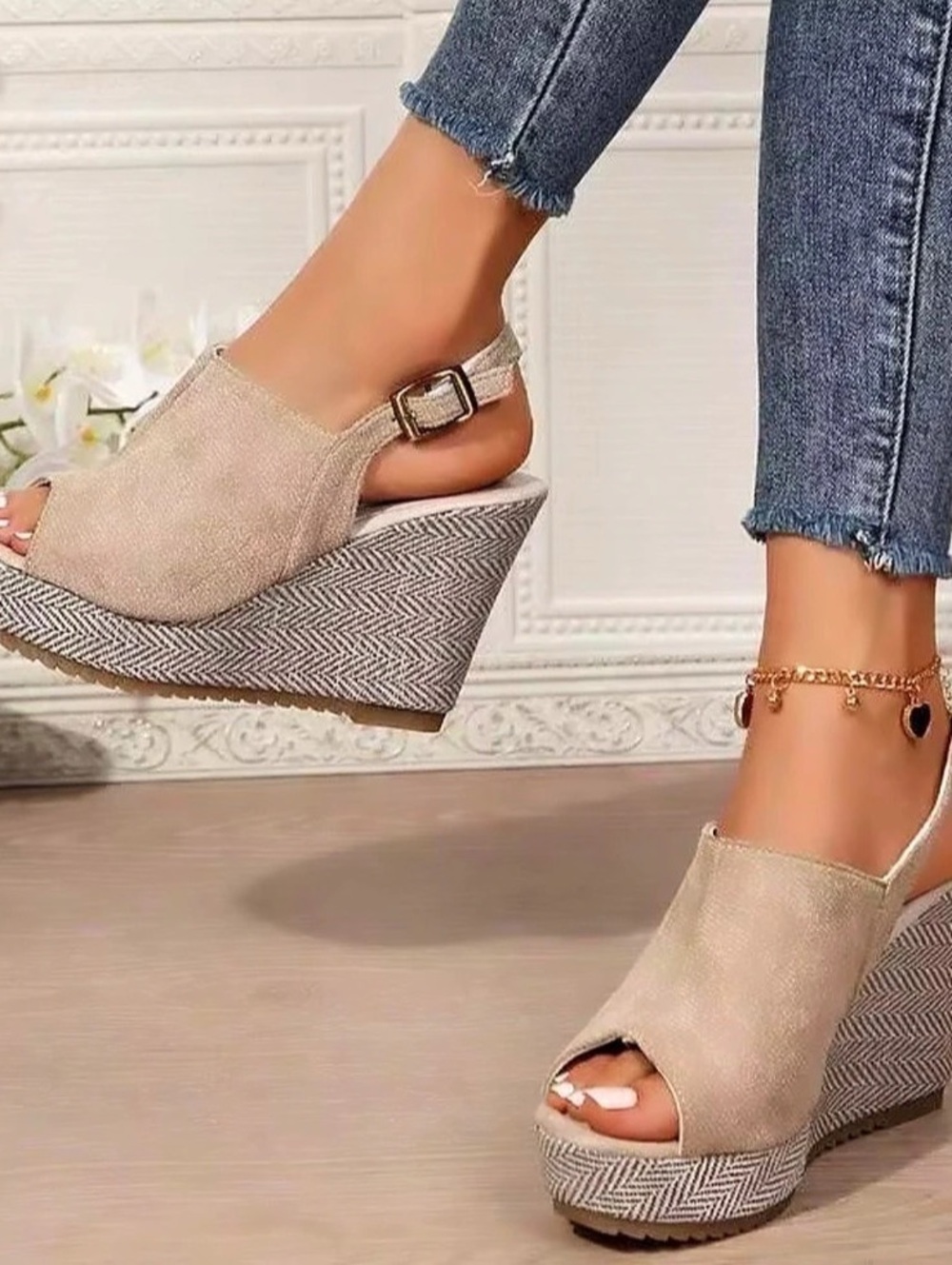 SHEIN Women's Summer Platform Wedge Sandals, Woven Fishbone Style Casual Shoes
